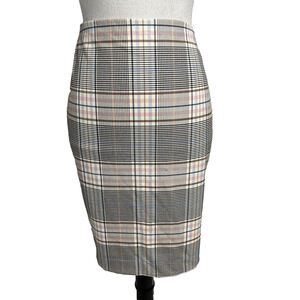 Express Skirt sz 4 Pink Blue Black Plaid Hounds Tooth Pencil Knee Career Casual